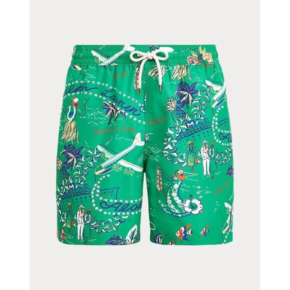 NWT Polo Ralph Lauren Hawaiian Traveller Tropical Swim Shorts Men Sz 3XB Green - Picture 1 of 7